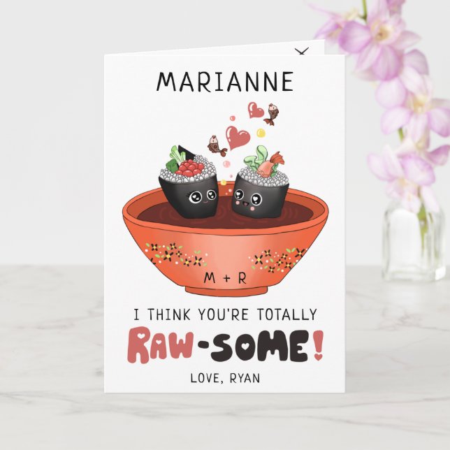 Cartão Lindo Sushi Rosa Kawaii Apaixonado Dia dos Namorad (Orquídea)