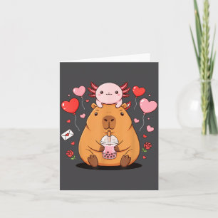 Cartão Lindos Kawaii Axolote Capivara Chá com Bolhas Meni