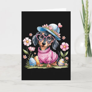 Cartão Lindos ovos florais de Dachshund no dia de Páscoa