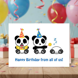 Cartão Lindos Pandas Brancos de Aniversário de Todos