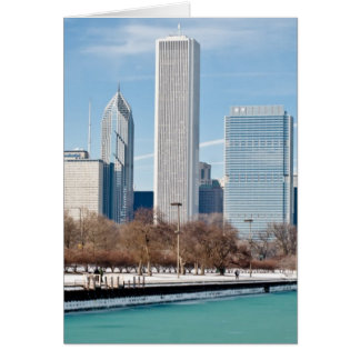 Cartão Linha do horizonte de Chicago através do lago cong