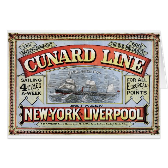 Cartão Linha poster de Cunard de New York Liverpool (Frente Horizontal)