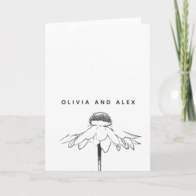 Cartão Linhas de Flor Simples Desenho em Preto e Branco (Frente)