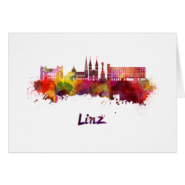 Cartão Linz skyline em aquarela (Frente Horizontal)