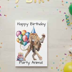 Cartão Lion Happy Birday Party Animal