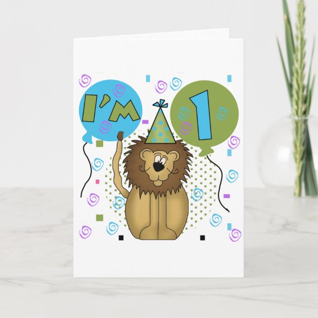 Cartão Lion I'm 1 First Birthday Tshirts and Gifts (Frente)