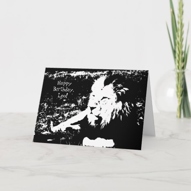 Cartão Lion in Black and White - Happy Birthday Leo! (Frente)