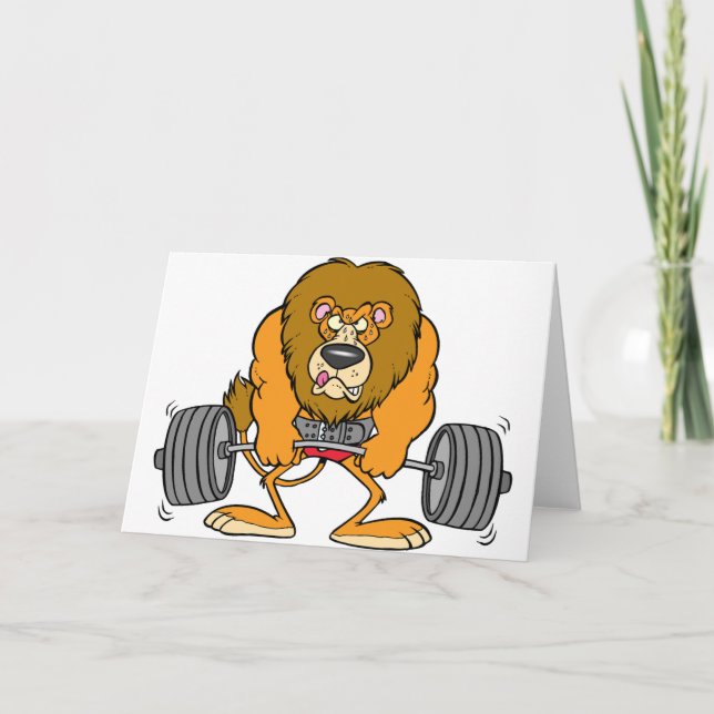 Cartão Lion Lifing Weights Greeting Cards (Frente)