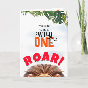 Cartão Lion Safari Wild One Kids Primeiro Aniversário