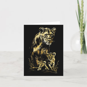 Cartão Lioness Cubs Hunting Team Lion Wildlife Sketch