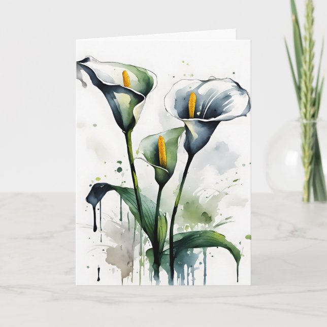 Cartão Lírio de Calla - Flores de aquarela (Frente)