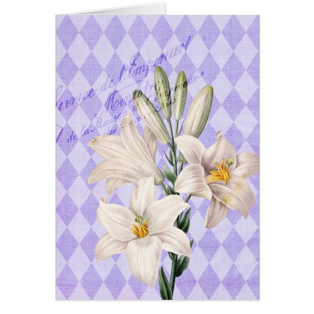 Cartão Lírios botânicos franceses do vintage (Frente)