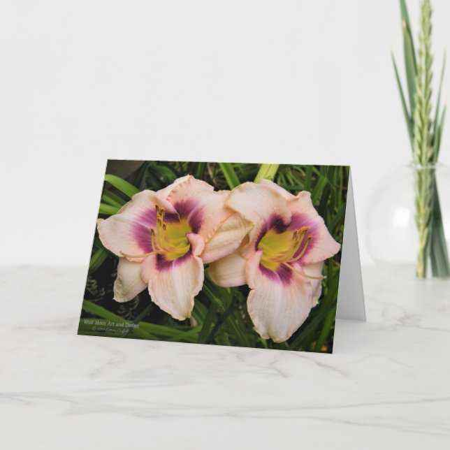 Cartão Lírios / Flores Lilosas / Creme & Roxo / (Frente)