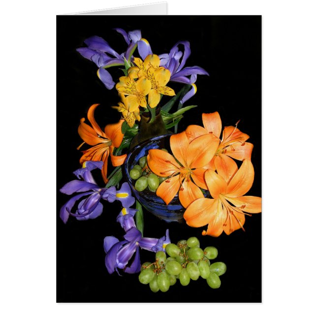 Cartão Lírios, íris e uvas (Frente)