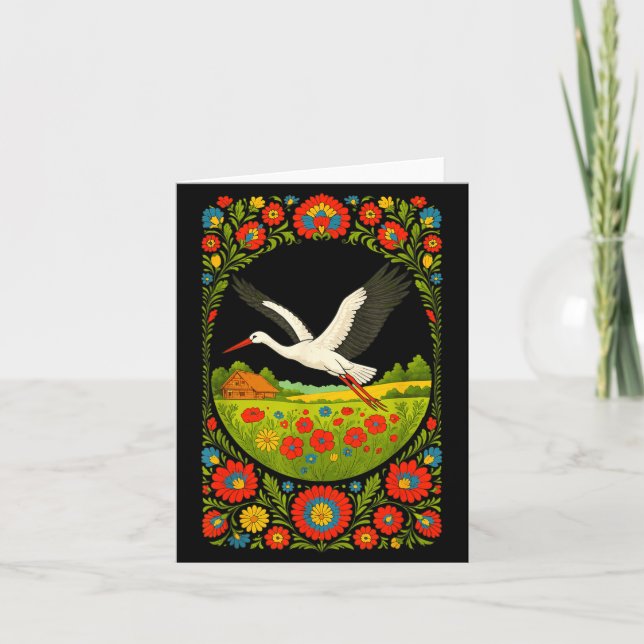 Cartão Lish Stork Folk Art Lska Countryside Design  (Frente)