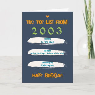 Cartão Lista de Aniversário dos Melhores de 2003