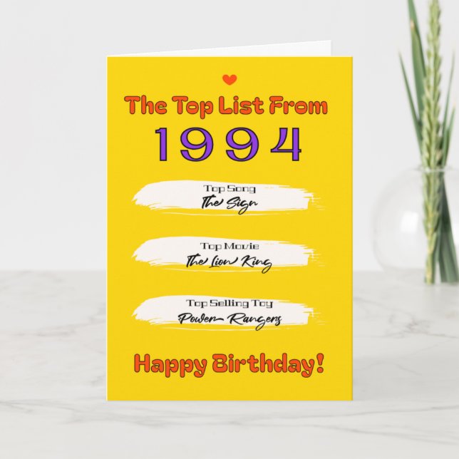 Cartão Lista de Aniversários de 1994 (Frente)
