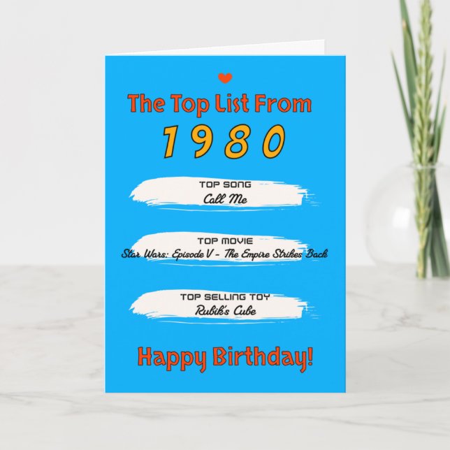 Cartão Lista dos Melhores Aniversário de 1980 (Frente)