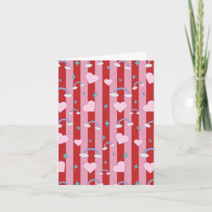 Cartão listrado rosa e vermelho com arco-íris e co