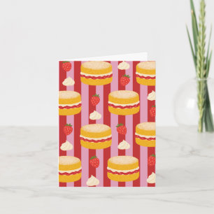 Cartão listrado rosa e vermelho com padrão de bolo