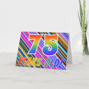Cartão Listras Coloridas + Padrão de Arco-íris "75 anos!"
