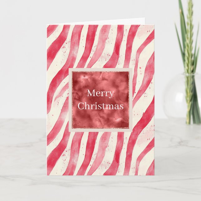 Cartão Listras De Peppermint De Creme Branco Natal (Frente)