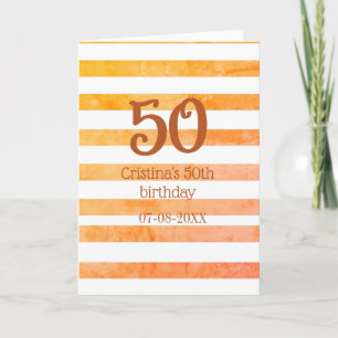 Cartão Listras laranja vermelhas 50º aniversário marrom n