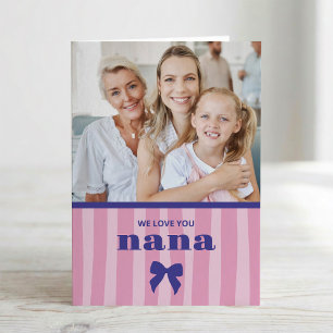 Cartão Listras Rosa Foto e Laço para o Dia das Mães da