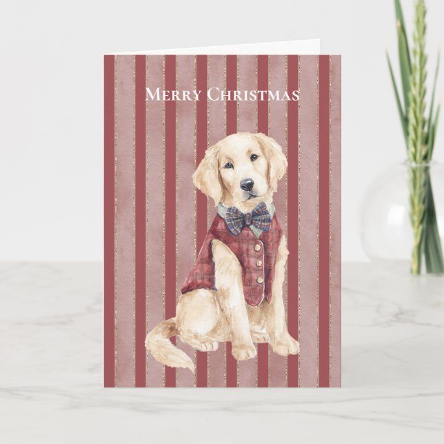 Cartão Listras Vermelhas Cachorro Natal   (Frente)