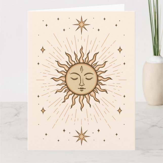 Cartão Litha Celestial Sun Face Summer Solstice Art (Frente)