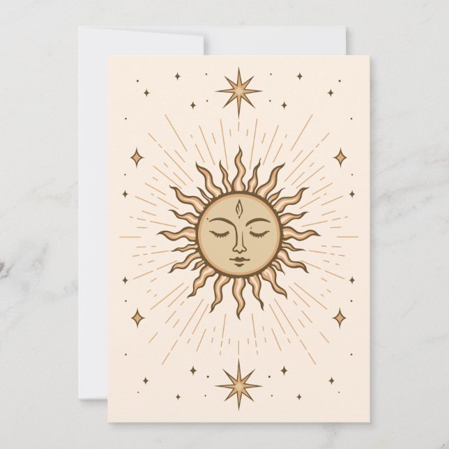 Cartão Litha Celestial Sun Face Summer Solstice Art (Frente)
