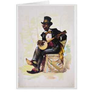 Cartão Litografia do vintage do jogador do banjo do