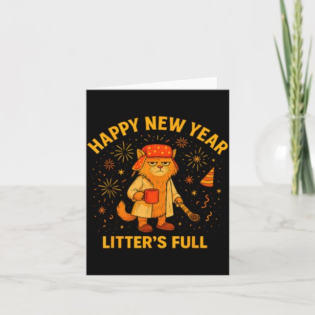 Cartão Litter’s Full Funny Cat Lovers Happy New Year  (Frente)