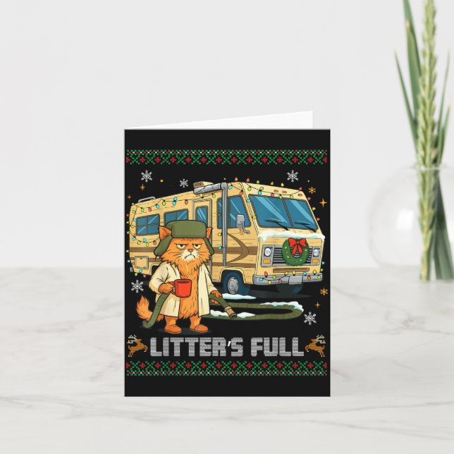 Cartão Litter's Full Funny Silly Cat Holding Coffee Meme  (Frente)