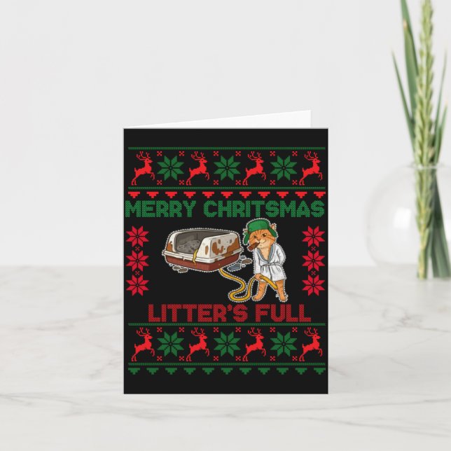 Cartão Litter's Full Merry Christmas Funny Cat Lover Ugly (Frente)