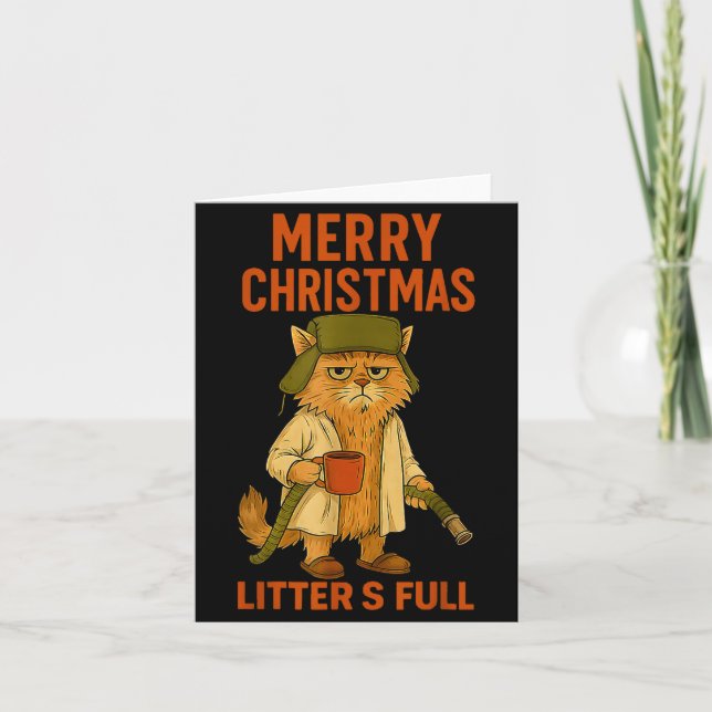 Cartão Litter's Full Merry Christmas Funny Cat Lovers Hol (Frente)