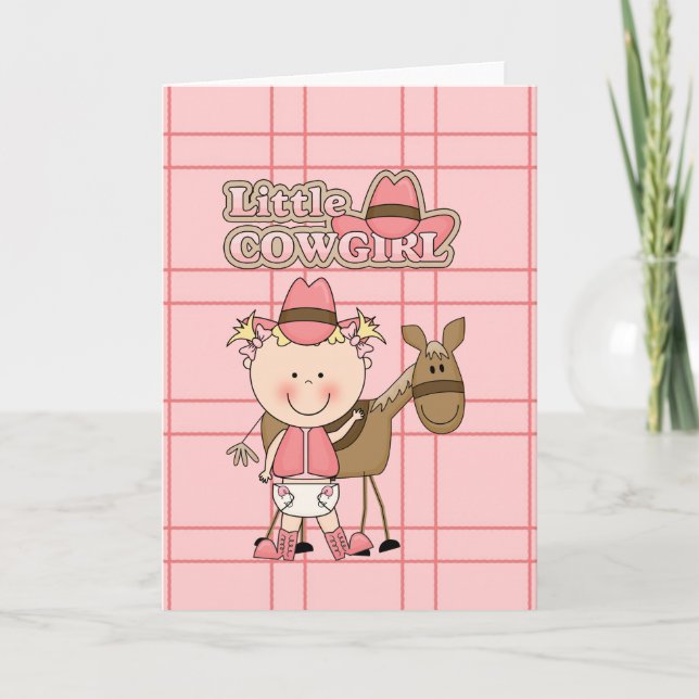 Cartão Little Baby Cowgirl with her Horse Greeting Card (Frente)