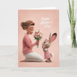 Cartão Little Bunny in Pink Bringing Mother's Day Flowers