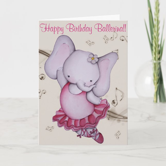 Cartão Little Dancing Ballerina Elephant Birthday Card (Frente)