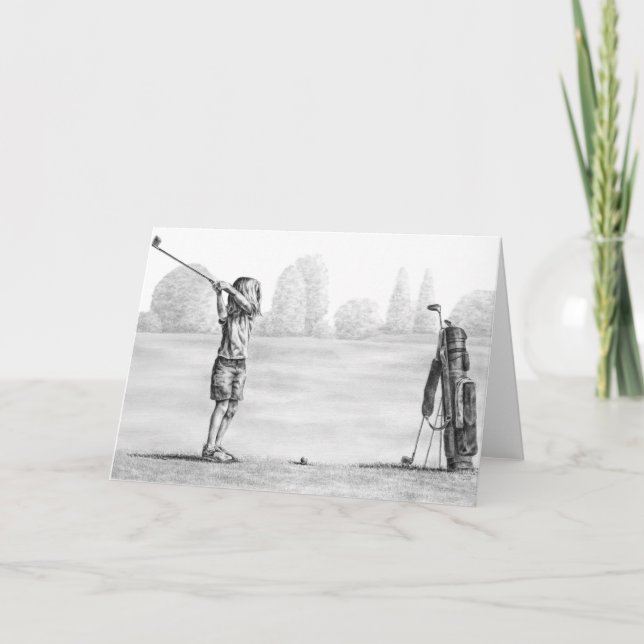 Cartão Little Girl Golfer Drawing by Kelli Swan (Frente)
