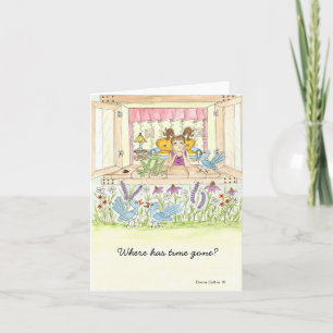 Cartão Little girl time gone by blank note card