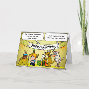 Cartão Little Girl With Dog Parents Funny Birthday Card