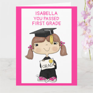 Cartão Little Graduate Girl Brown Hair Big