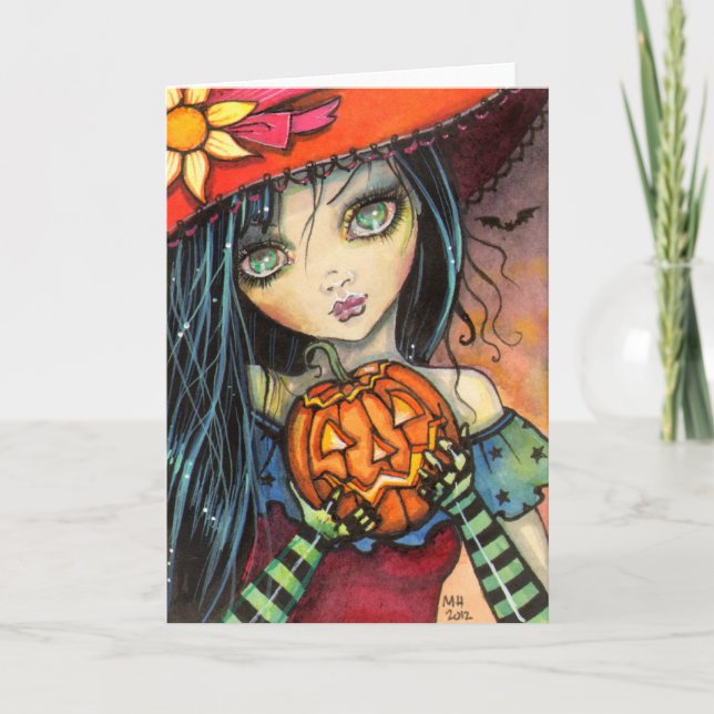 Cartão Little Halloween Witch Fantasy Art (Frente)