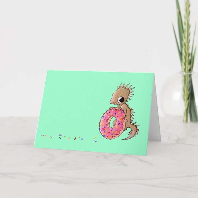 Cartão Little Lizard With Sprinkle Doughnut Greeting Card (Frente)