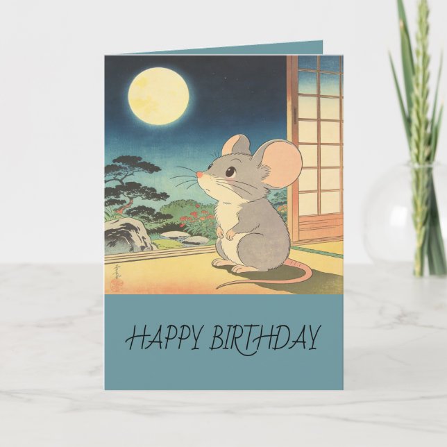 Cartão Little Mouse Moon Matsumoto Hoji Style Birthday (Frente)