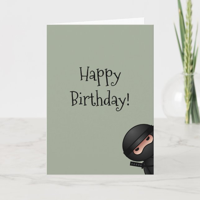 Cartão Little Ninja on Sage Green Happy Birthday (Frente)