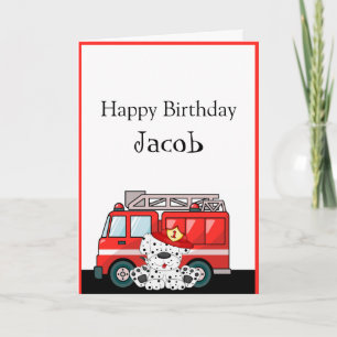 Cartão Little Red Fire Truck, Dalmatian Birthday