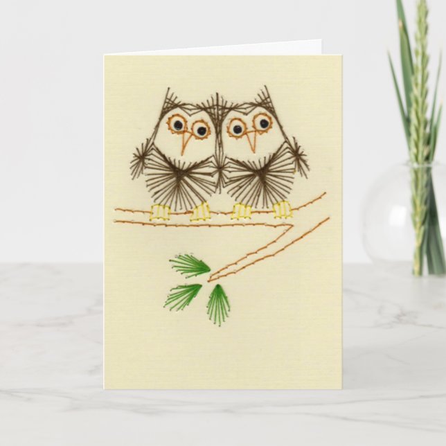 Cartão Little Screech Owls Embroidery Cards (Frente)