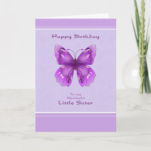 Cartão Little Sister Birthday Card - Purple Butterfly (Frente)